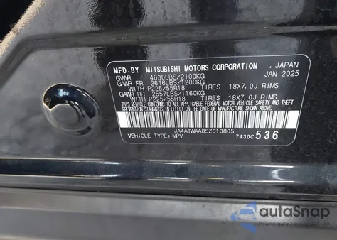 2025 Mitsubishi Eclipse Cross Black Edition S-Awc/Se S-Awc/Sel from USA, damaged, VIN JA4ATWAA8SZ013805